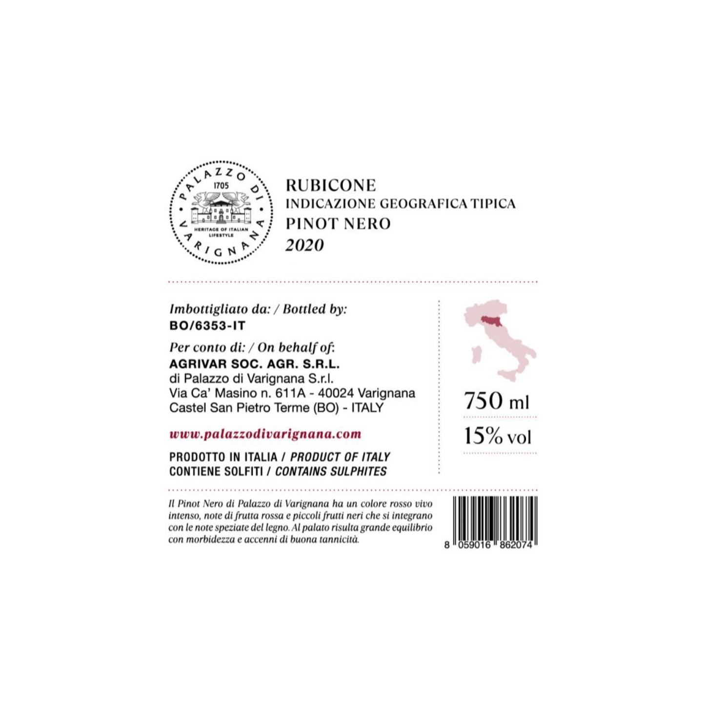 Pinot Nero Rubicone IGP - Palazzo Di Varignana - 6 x 750ml